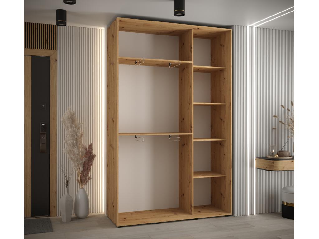 3-Door Wardrobe - Sliding Doors, White/Naturel Light/Black, 235.2 x 150 x 45