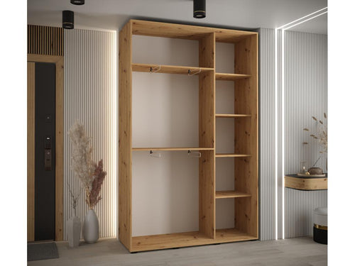 3-Door Wardrobe - Sliding Doors, White/Naturel Light/Black, 235.2 x 150 x 45
