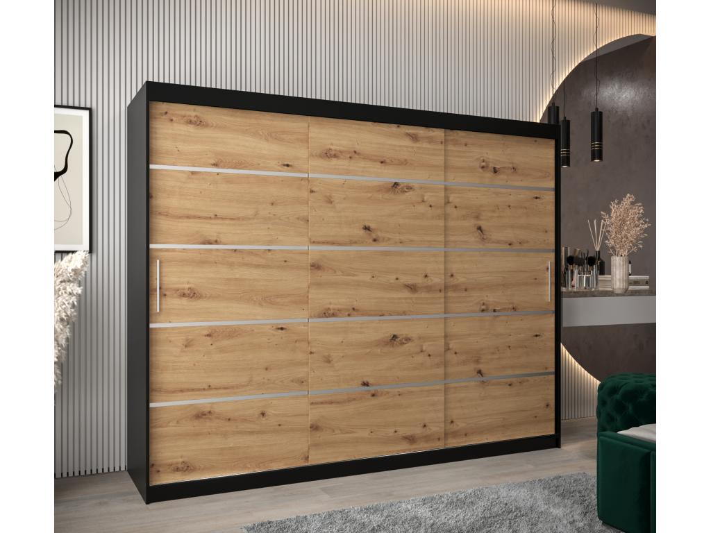 3-Door Wardrobe - Sliding Doors, Argente/Brown/Black, 200 x 250 x 62