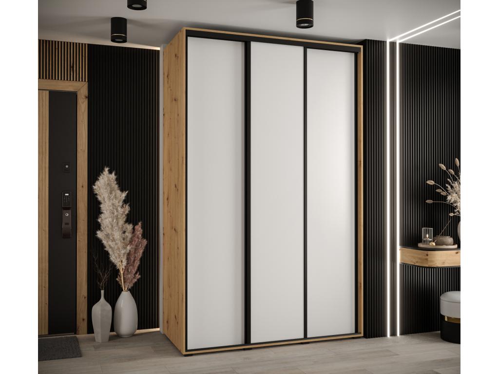3-Door Wardrobe - Sliding Doors, White/Naturel Light/Black, 235.2 x 150 x 45